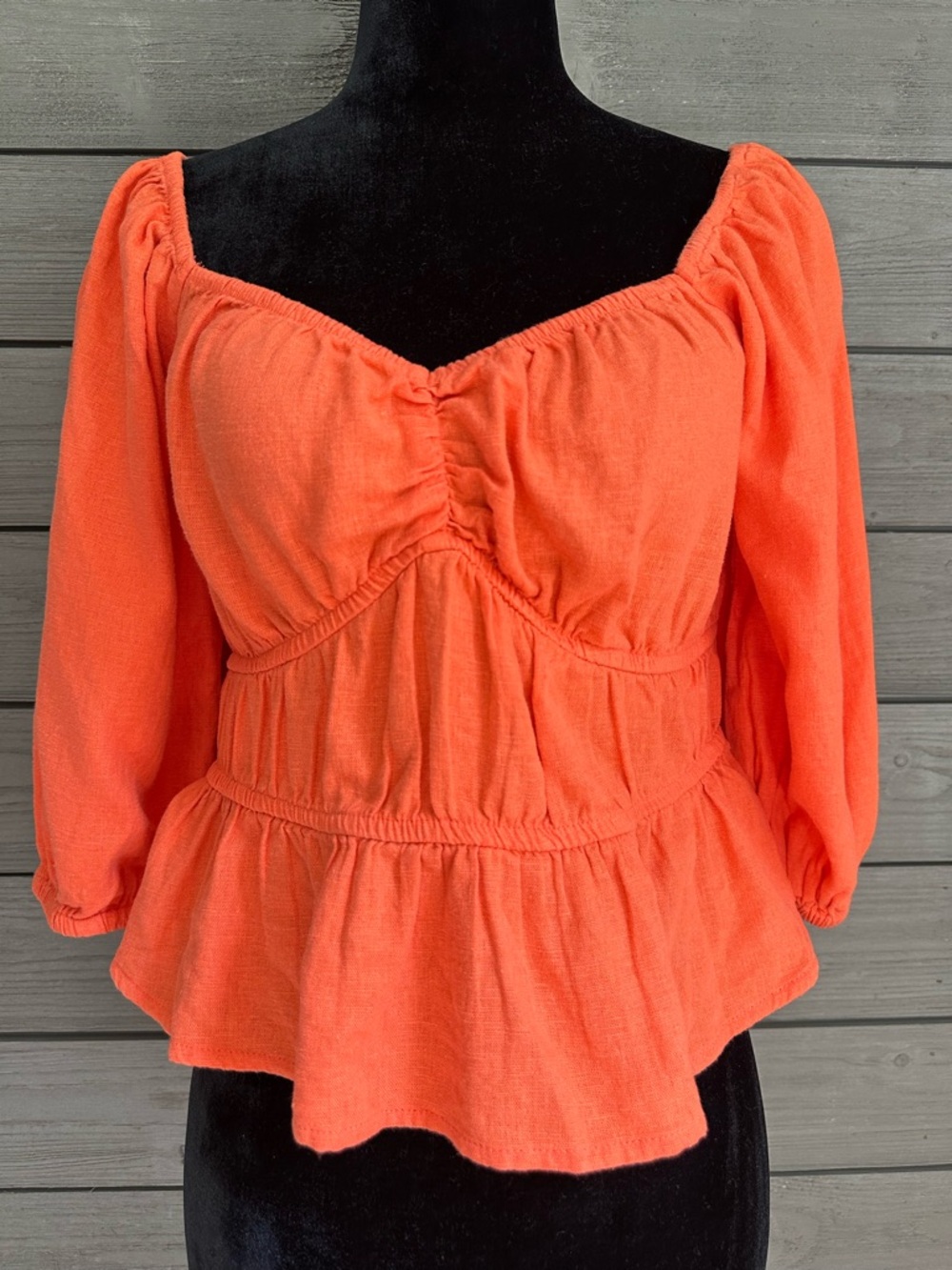 NWT A New Day Women’s Orange Coral Peplum 3/4 Sleeve Top Size Medium